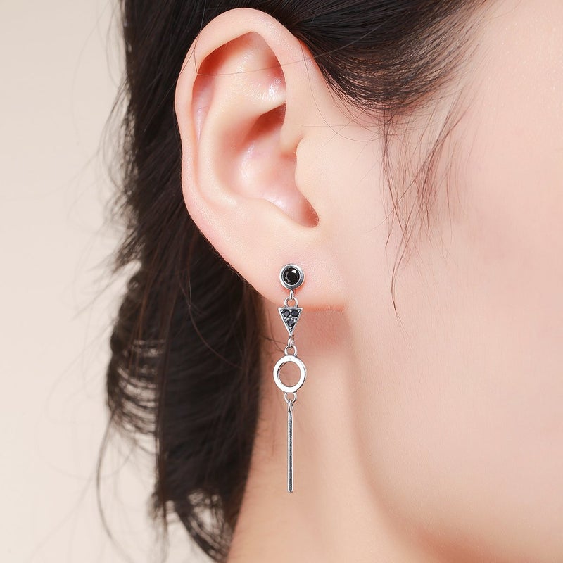 WOSTU Fashion Geometry Dangle Earrings Women's Drop Earrings Sterling Silver Tassel Asymmetrical Earrings, Metal, Cubic Zirconia - Image 2
